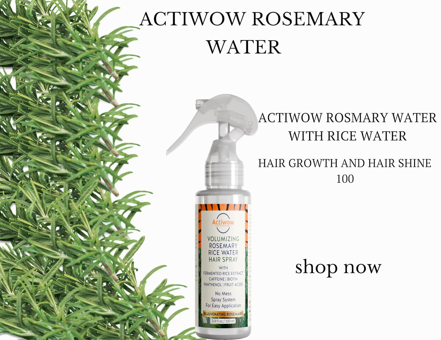 Actiwow Rosemary Rice Water Hair Growth Spray (100ml) Actiwow