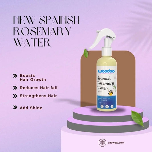 Woodoo Spanish Rosemary Water - A natural hair and scalp treatment made from pure rosemary extract, known for promoting hair growth, improving circulation, and enhancing overall scalp health with its refreshing and rejuvenating properties.