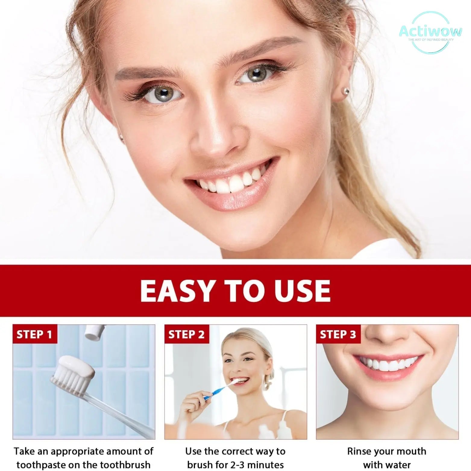 Actiwow SP6 Teeth Whitening Toothpaste with Mint Flavor - A toothpaste designed to whiten teeth, remove stains, and promote oral hygiene, featuring a refreshing mint flavor for a clean, fresh feeling and improved dental health.