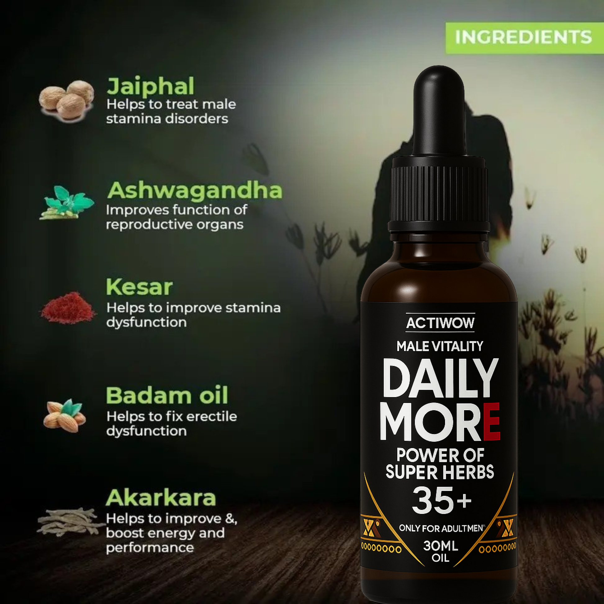 Actiwow Daily More Oil – Power of 25 Super Herbs for Men (30ml) Actiwow
