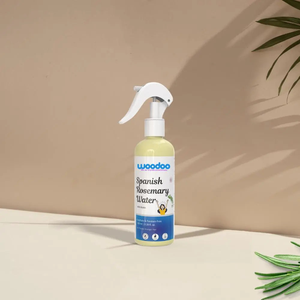 Woodoo Spanish Rosemary Water - A natural hair and scalp treatment made from pure rosemary extract, known for promoting hair growth, improving circulation, and enhancing overall scalp health with its refreshing and rejuvenating properties.