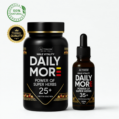 Actiwow Daily More Combo – 25+ Herbal Vitality Powder + 35+ Oil for Men | Power of Super Herbs | Natural Strength & Stamina Booster Actiwow