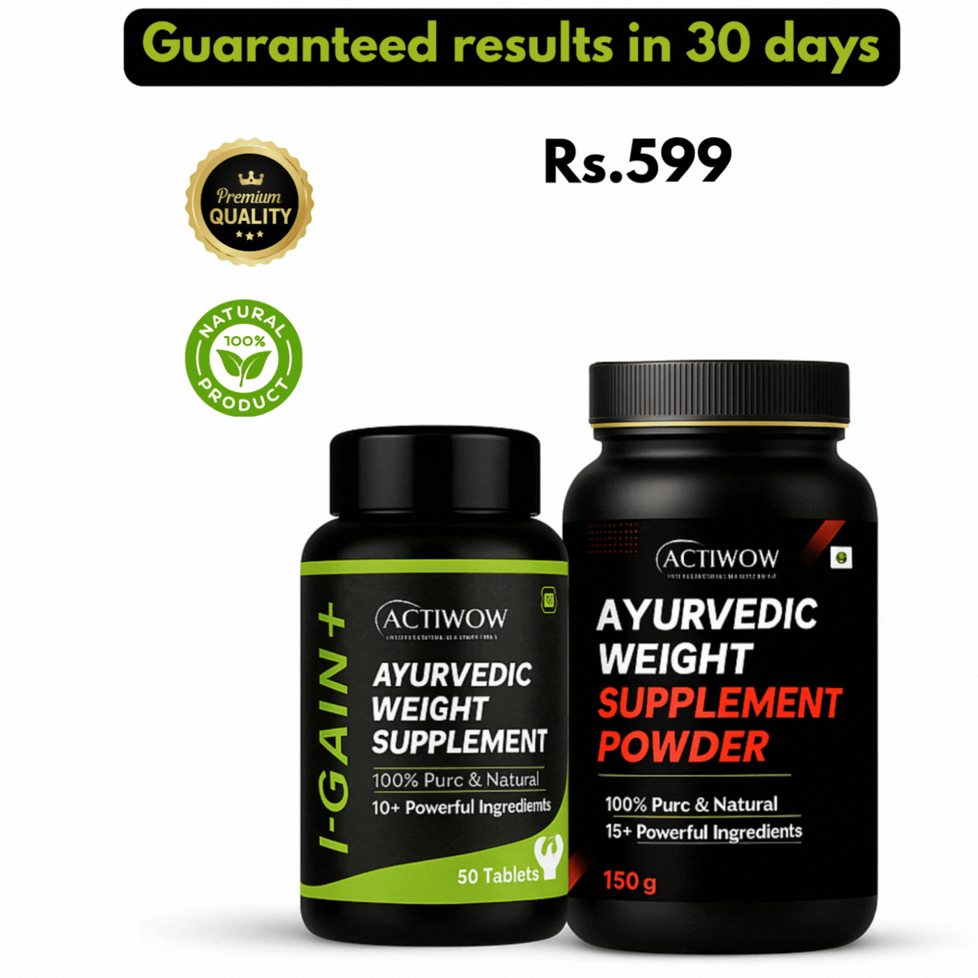 Actiwow I-Gain+ Ayurvedic Weight Supplement | 30-Day Guaranteed Results | Buy 1 Get 1 Free Actiwow